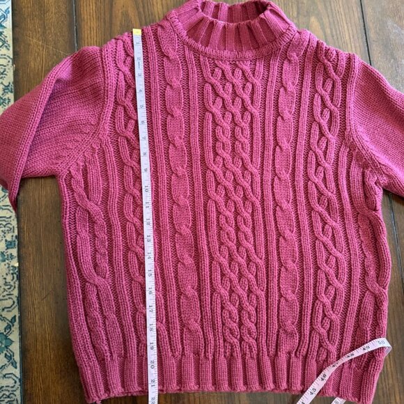 Vintage Classic Elements Cable Knit Sweater Mock Neck Red Thick Acrylic Petite M - Picture 5 of 7